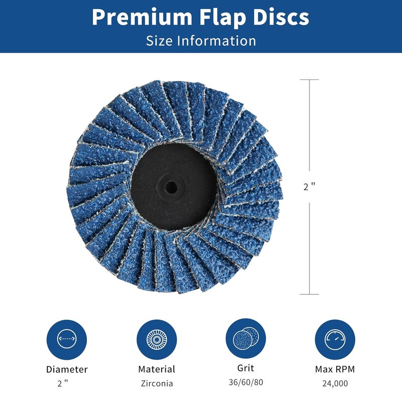 TSOAPX 15 PCS Flap Disc Set, 2" Zirconia Blue Flat Flap Discs Roll Lock Grinding Sanding Sandpaper Wheels Grit 36/60/80, Surface Prep Discs for Angle Grinder Strip Rust Paint Removal - Image 4
